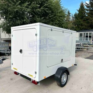 ALFA Modulo 12213MPK.75.1 egytengelyes 2,18x1,32m méretű, 750kg, fék nélküli zárt utánfutó, 2 hátsó ajtóval, fix oldalfalakkal